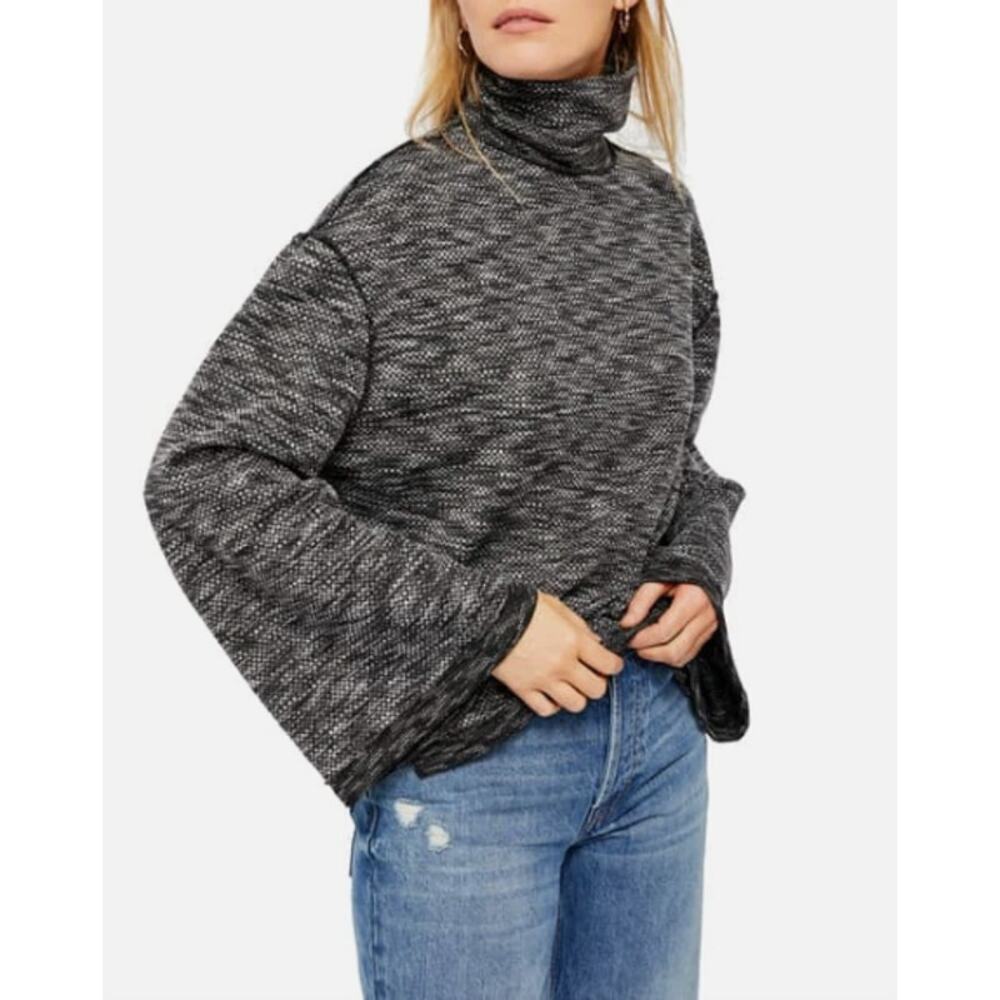 We the Free People Sunny Days Textured Knit Turtleneck Sweater Top Grey Small